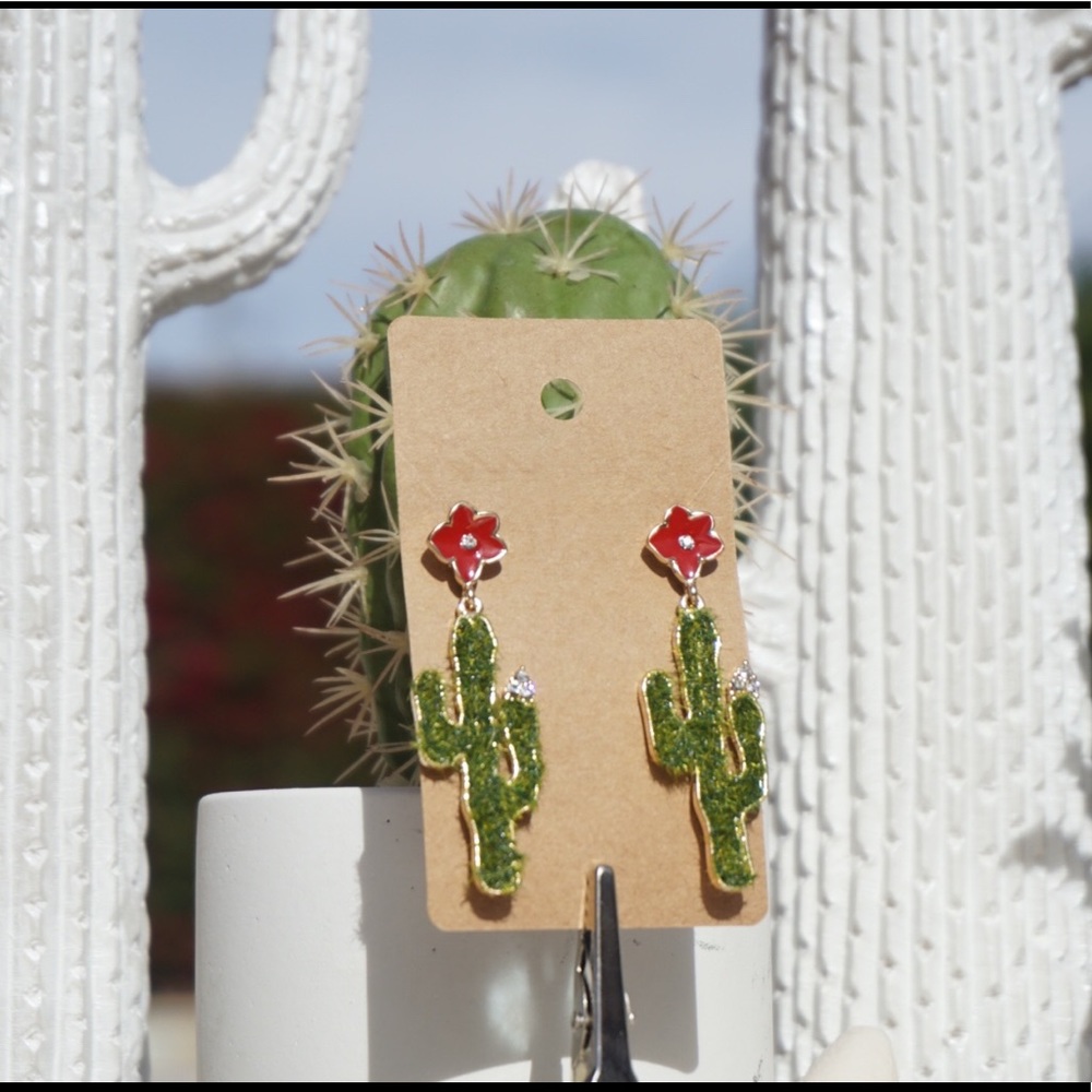 Saguaro Cactus Dangle Fuzzy Earrings